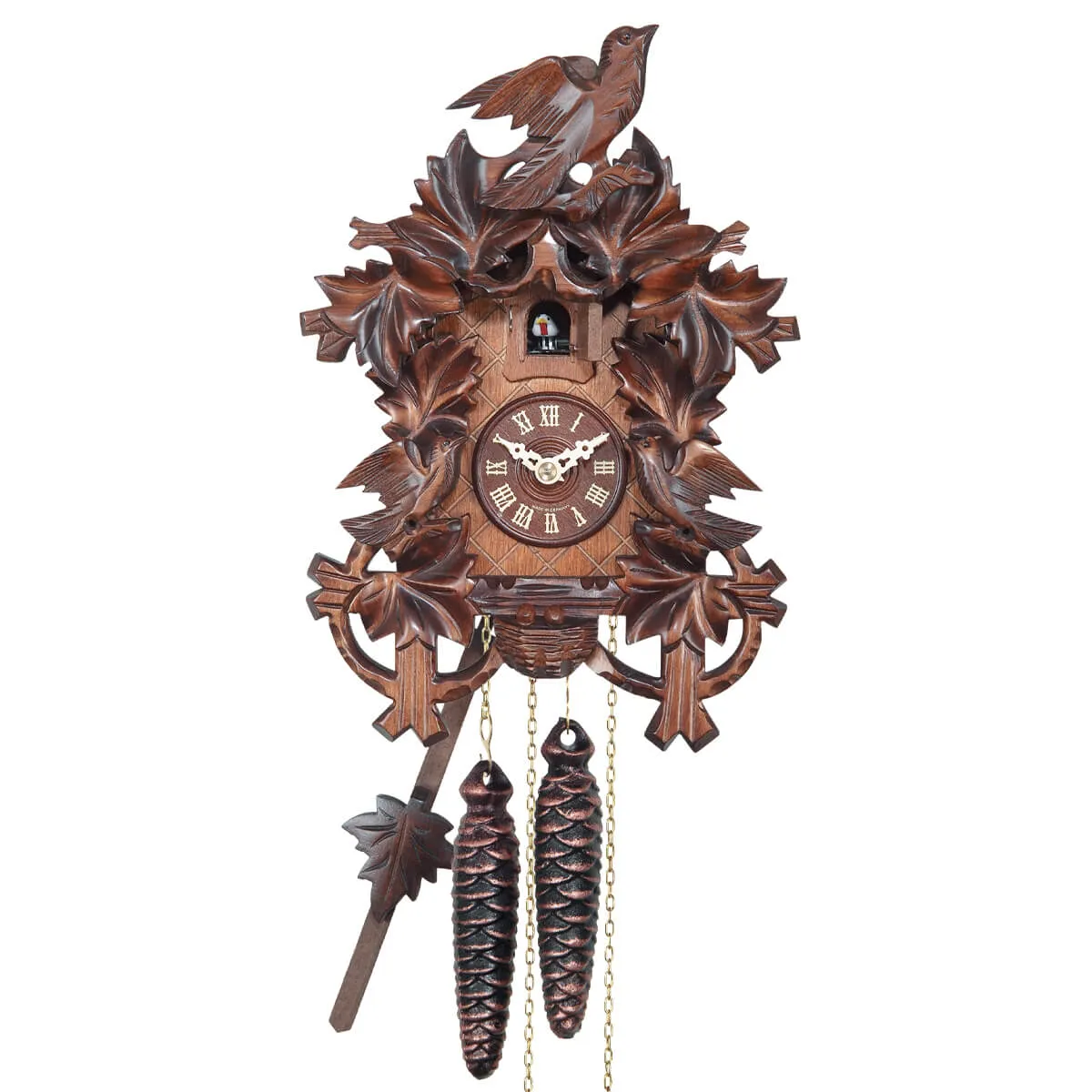 Cuckoo Clock - 1-Day Traditional with 6 Leaves & Birds - Engstler