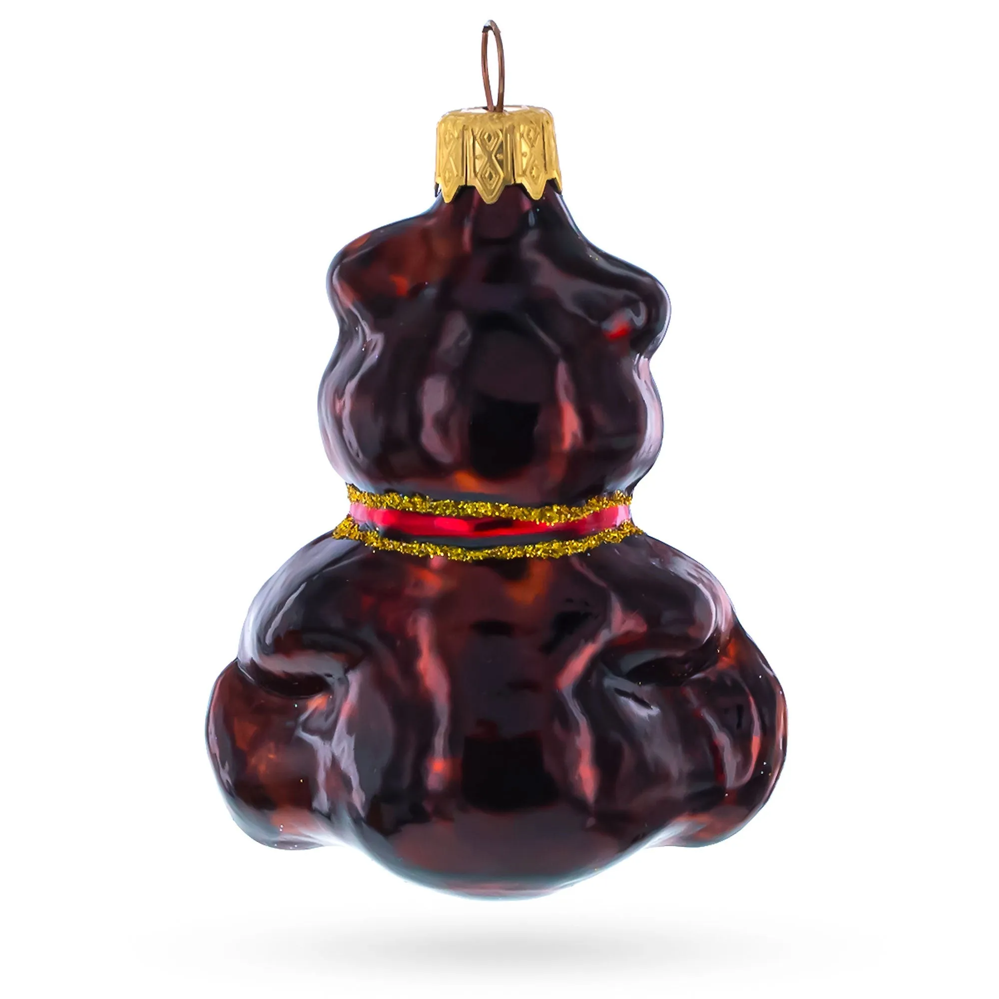 Cute Baby Bear With Red Bow Glass Christmas Ornament