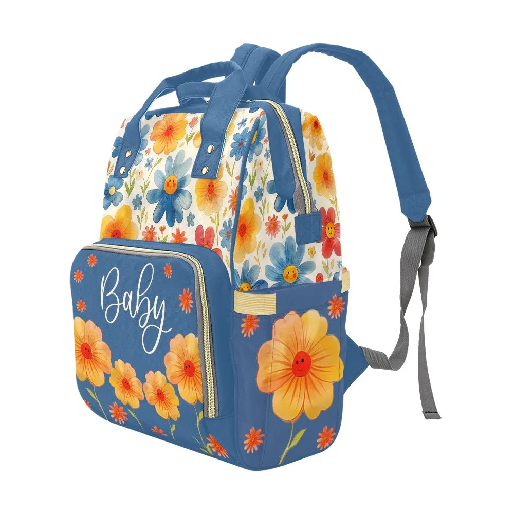 Diaper Bag Backpack - Watercolor Floral Smileys Girls Personalized Diaper Backpack