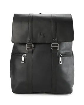 Distressed Leather Carryall Slim Backpack - Black