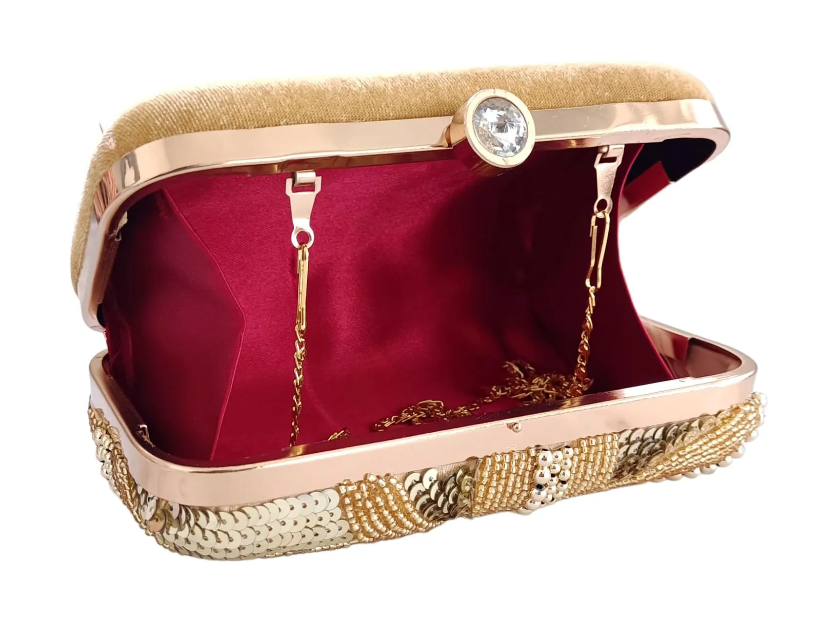 DUCHESS Women's Girl's Pearl Beaded Golden Box Clutch for Wedding