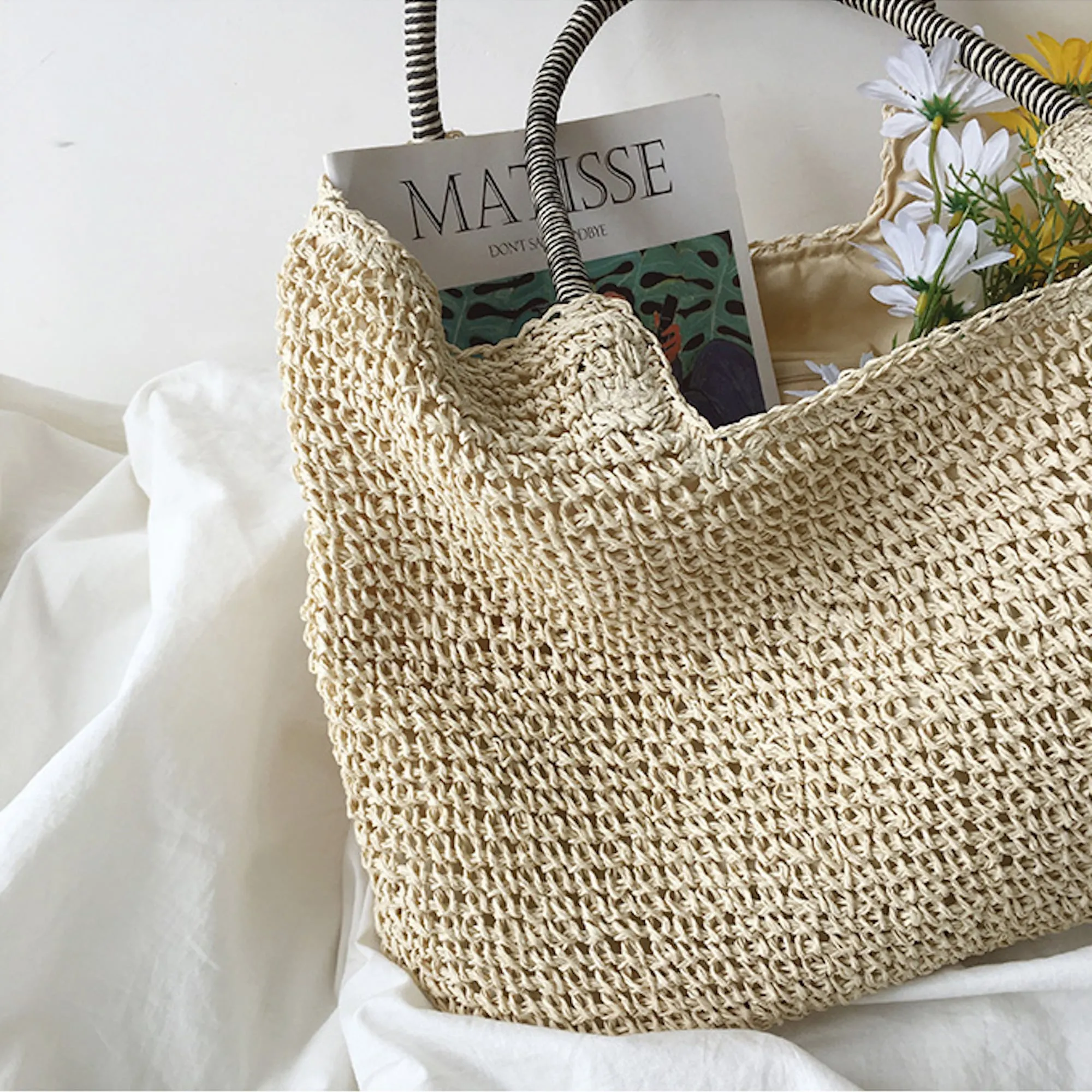 Elena Handbags Beach Straw Woven Tote Bag