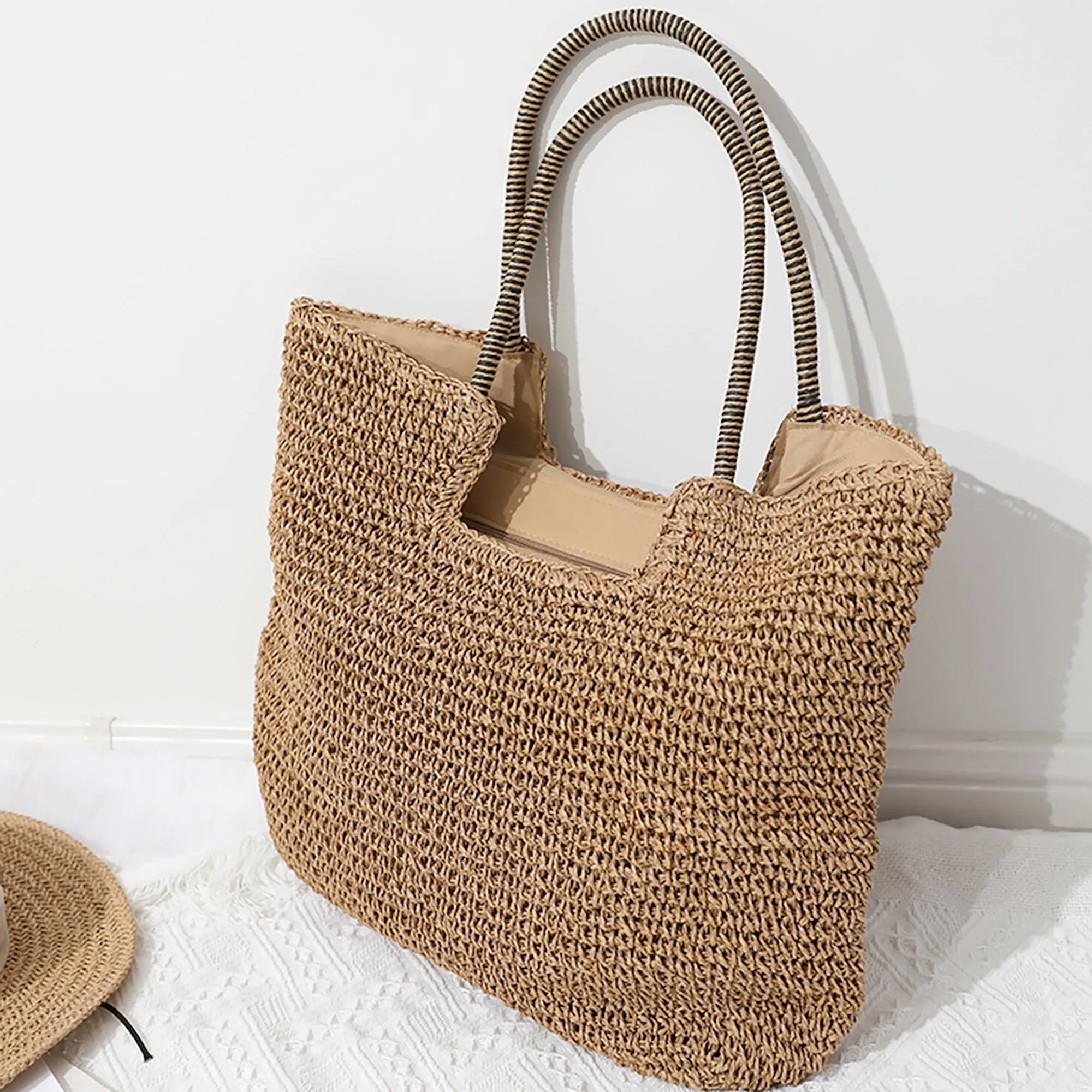 Elena Handbags Beach Straw Woven Tote Bag