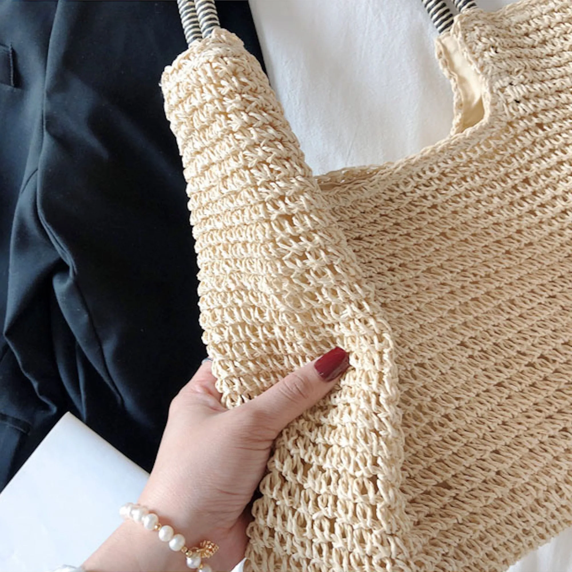 Elena Handbags Beach Straw Woven Tote Bag