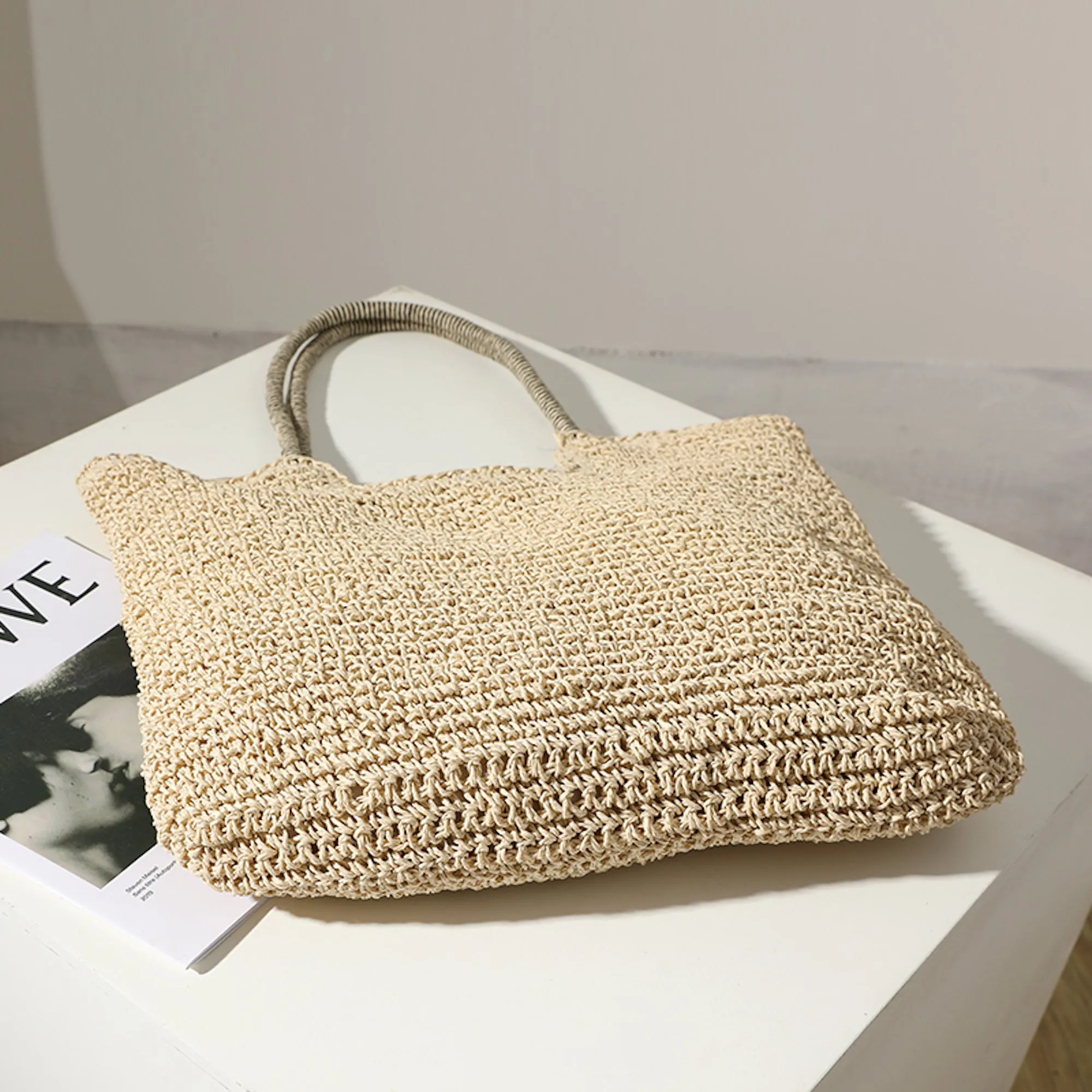 Elena Handbags Beach Straw Woven Tote Bag