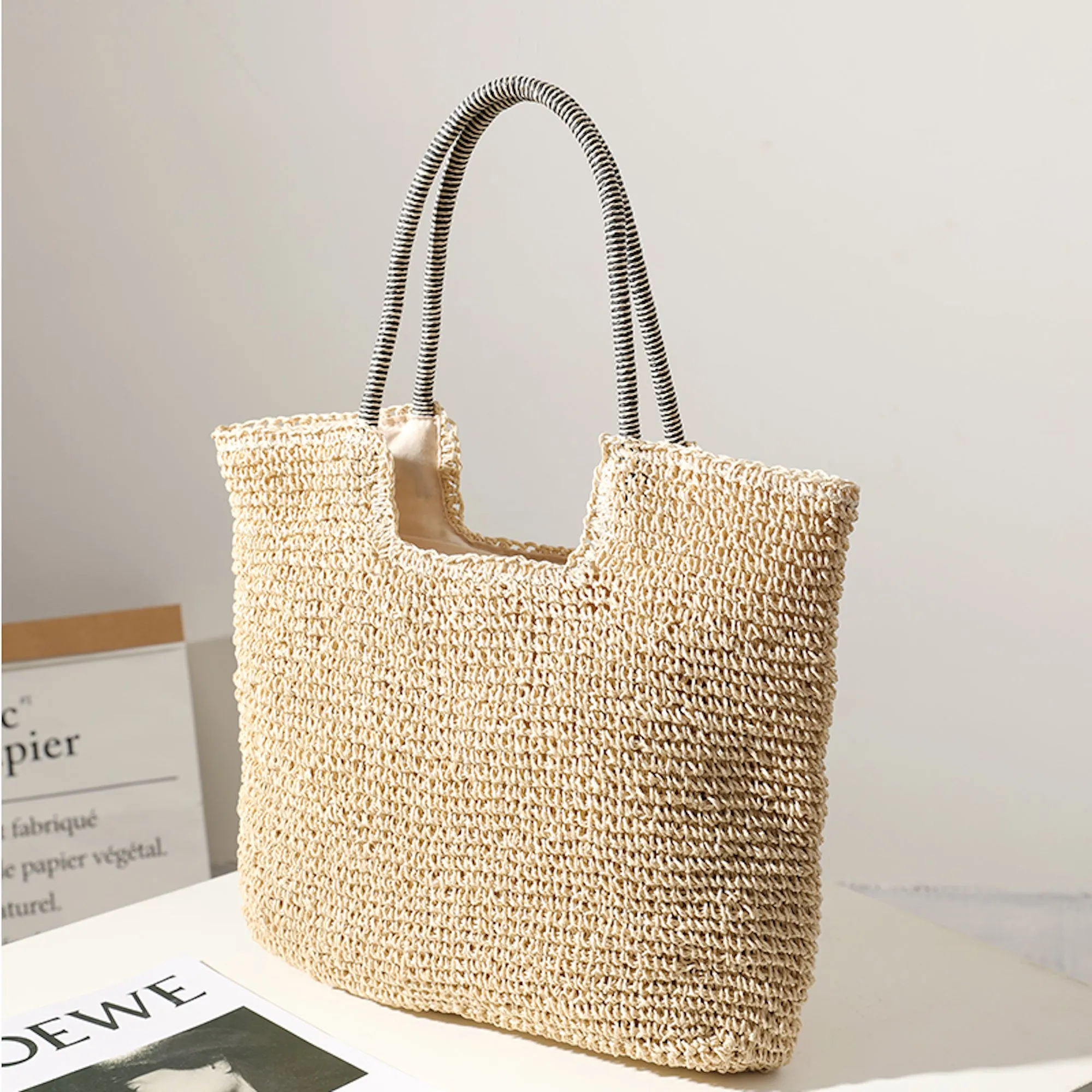 Elena Handbags Beach Straw Woven Tote Bag