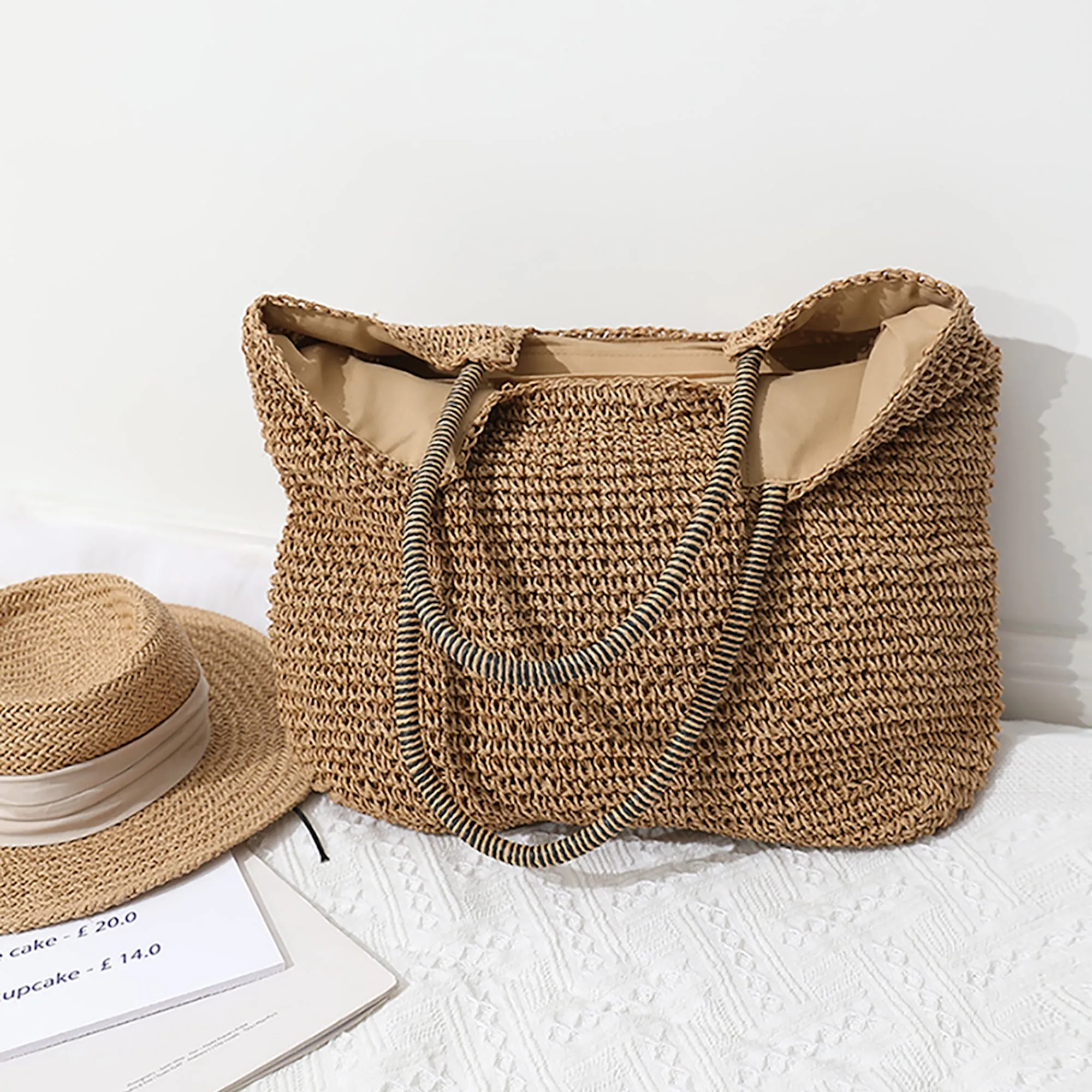 Elena Handbags Beach Straw Woven Tote Bag