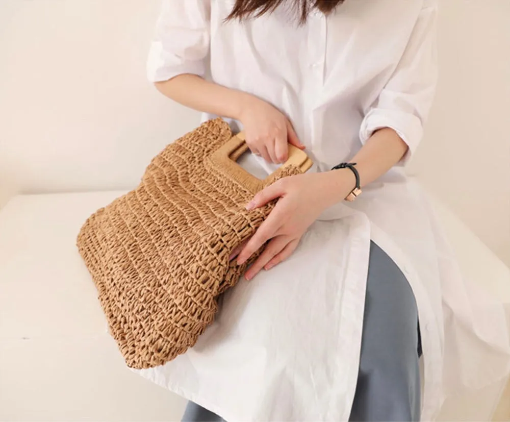 Elena Handbags Straw Woven Top Handle Tote Bag