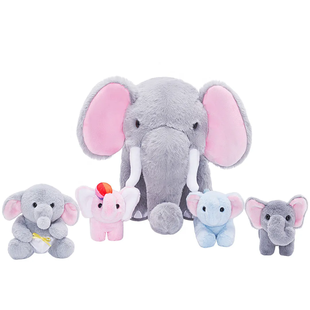 Elephant Family Plush Toy Set with 4 Pieces Baby Gift Set