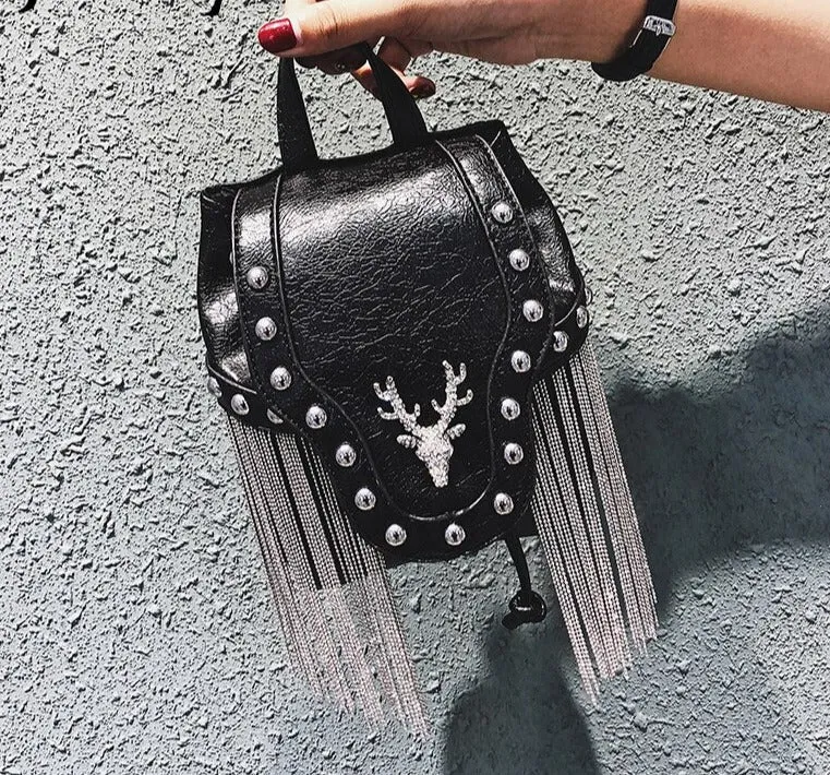 Embellished Stag Tassel Crossbody Bag