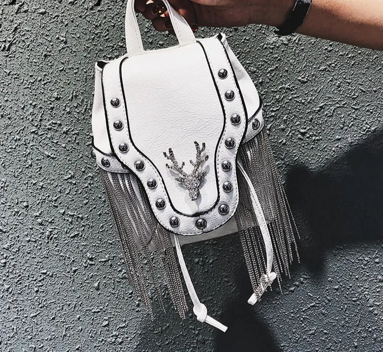 Embellished Stag Tassel Crossbody Bag