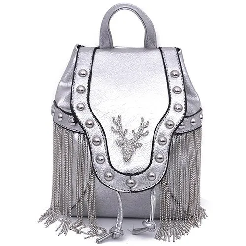 Embellished Stag Tassel Crossbody Bag