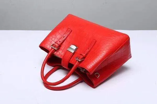 Genuine Crocodile Leather Top Handle Tote With Crossbody Strap Red