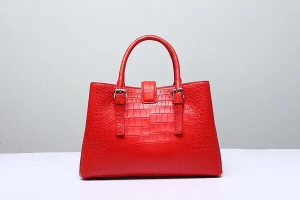 Genuine Crocodile Leather Top Handle Tote With Crossbody Strap Red