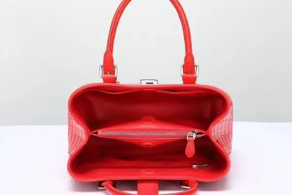 Genuine Crocodile Leather Top Handle Tote With Crossbody Strap Red