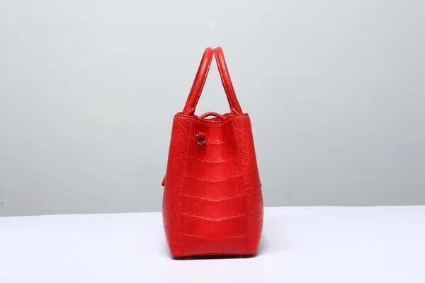 Genuine Crocodile Leather Top Handle Tote With Crossbody Strap Red