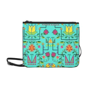 Geometric Floral Summer-Sky Slim Clutch Bag