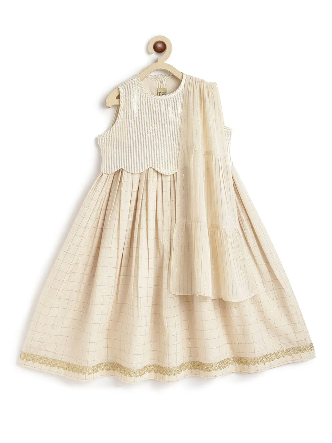 Girl Golden Hour PATTU PAVDAI SET-Cream