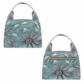 Green Elegant Floral 50  Portable Lunch Bag-Grey Handle