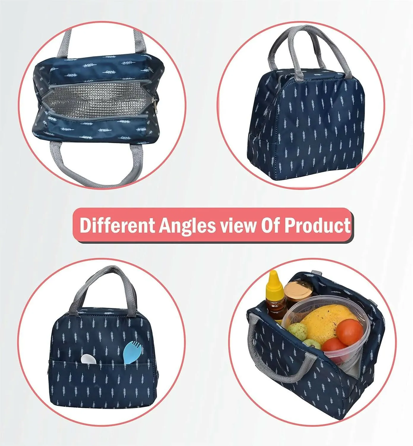 Grey Insulated Canvas Lunch Bag for Office, Picnic & Travel