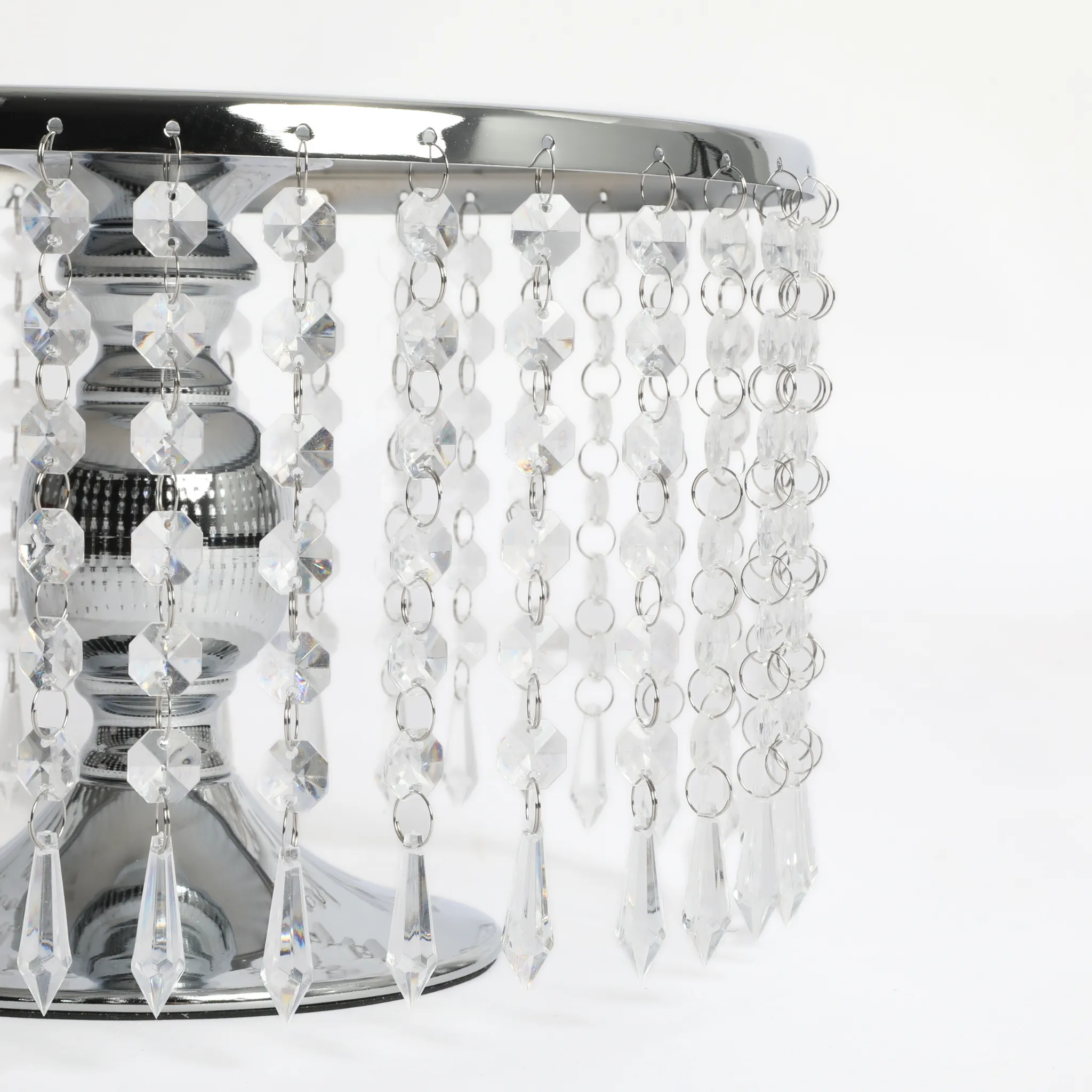 Hanging Crystal Cake Stand Pedestal Riser 12" Round - Silver