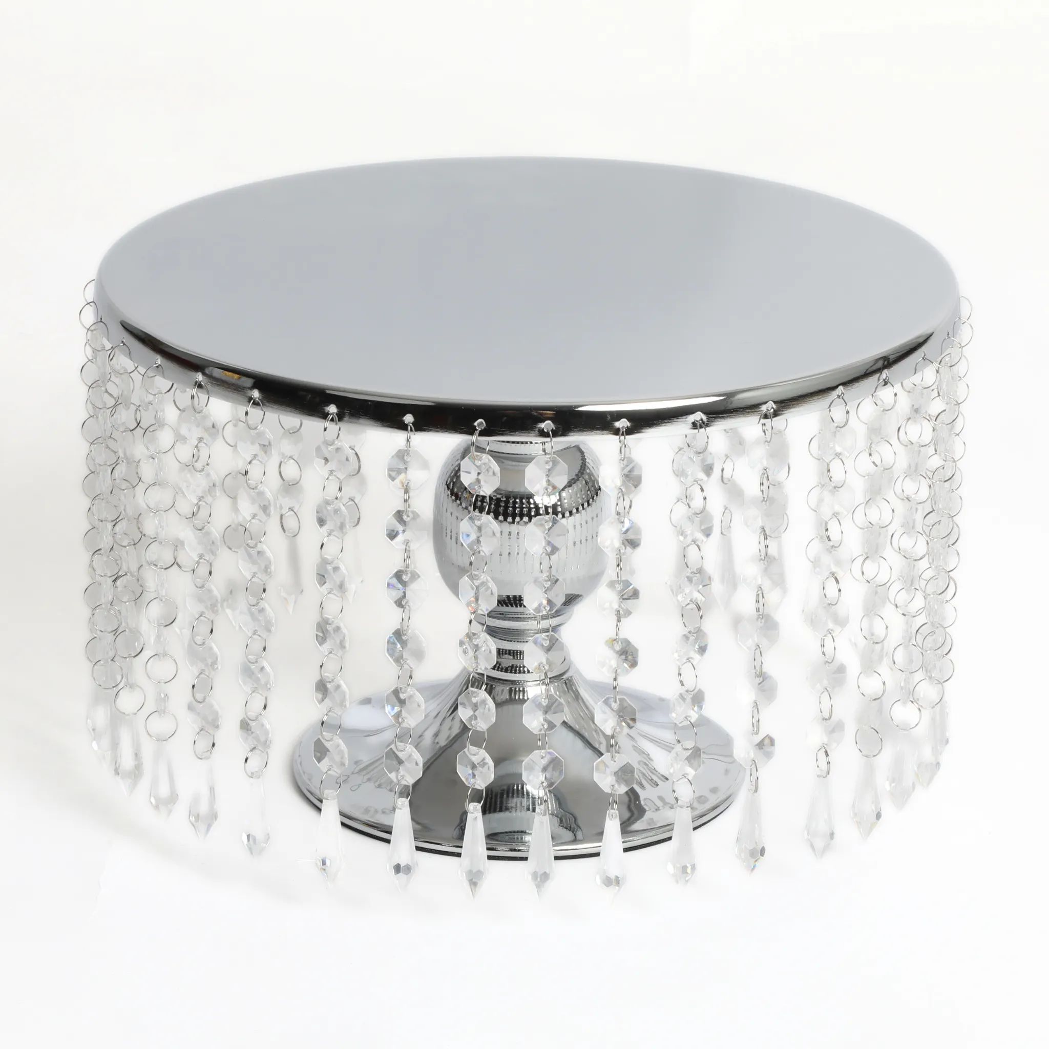 Hanging Crystal Cake Stand Pedestal Riser 12" Round - Silver