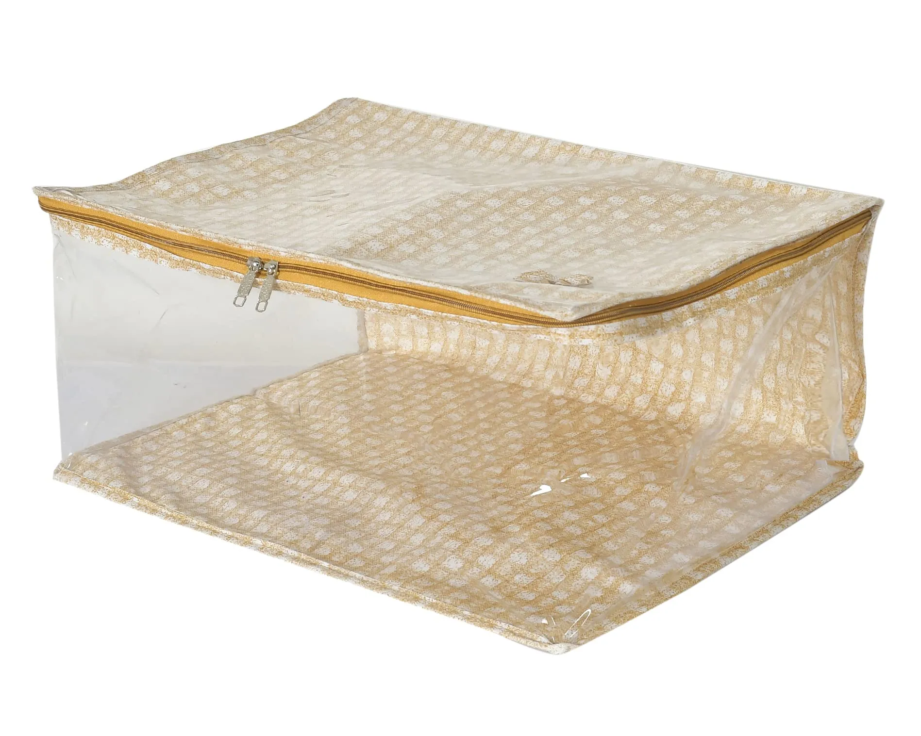 Heart Home Check Design Laminated Transparent Waterproof Underbed Storage Bag, Storage Organiser For Quilts, Blankets, Pillows, Bedsheets, Towels, Summer and Winter Cloth (Gold)-HS_38_HEARTH21445