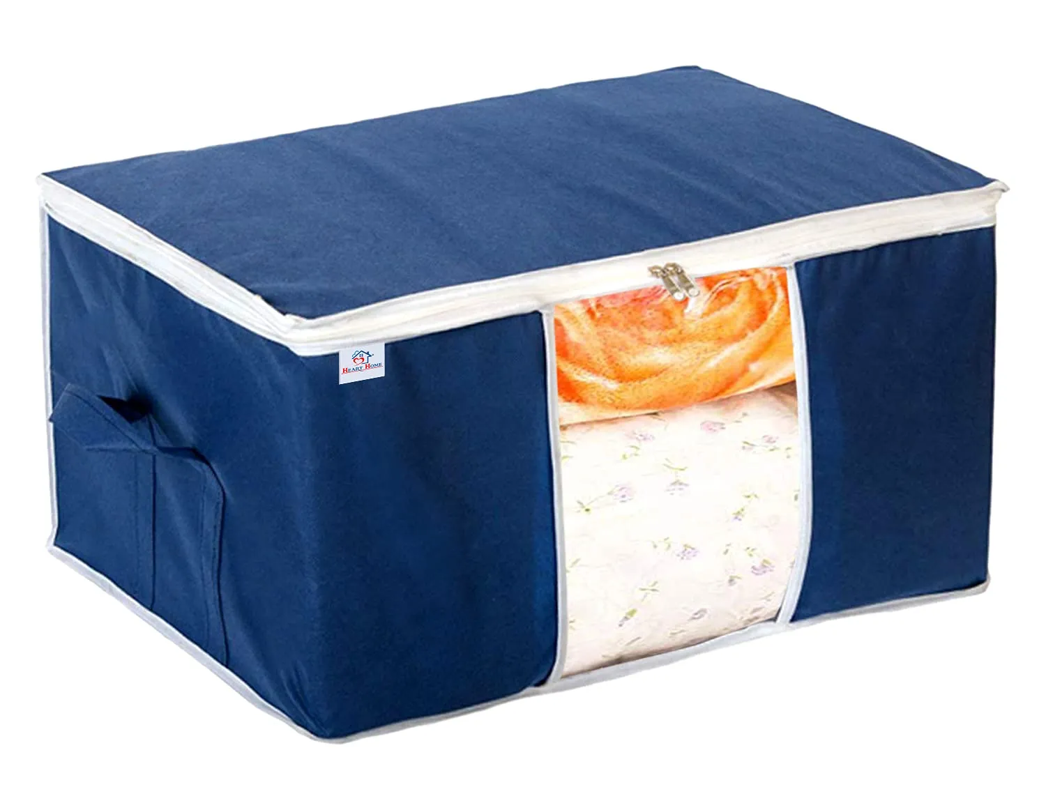 Heart Home Clothing Storage Bags, Under Bed Foldable Organizer, Store Blankets, Clothes With Tranasparent Window (Navy Blue)-HS_38_HEARTH21705