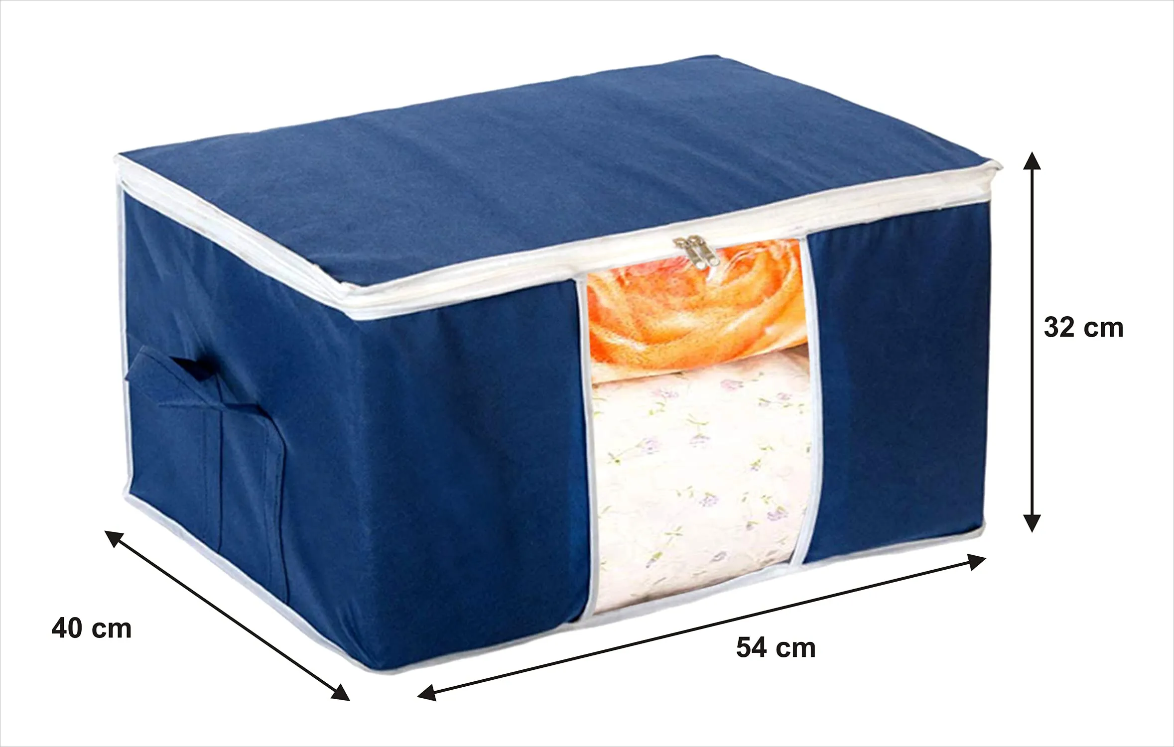 Heart Home Clothing Storage Bags, Under Bed Foldable Organizer, Store Blankets, Clothes With Tranasparent Window (Navy Blue)-HS_38_HEARTH21705