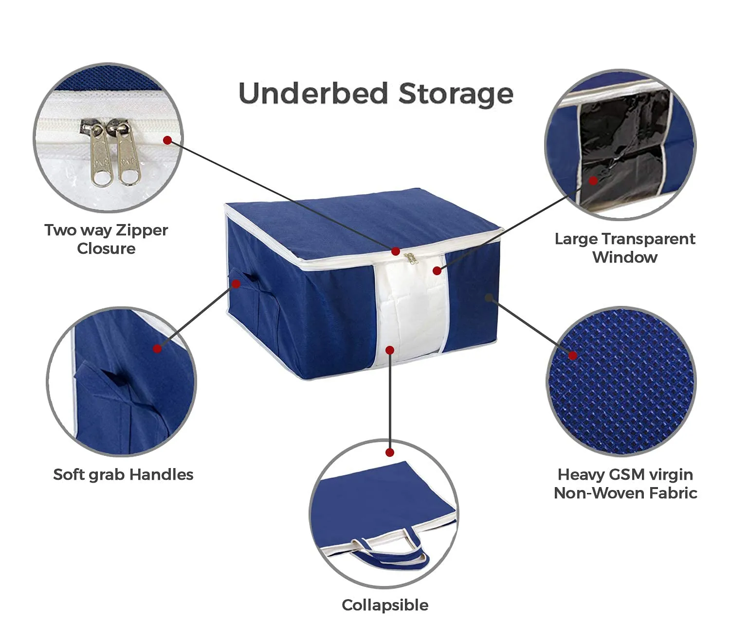 Heart Home Clothing Storage Bags, Under Bed Foldable Organizer, Store Blankets, Clothes With Tranasparent Window (Navy Blue)-HS_38_HEARTH21705