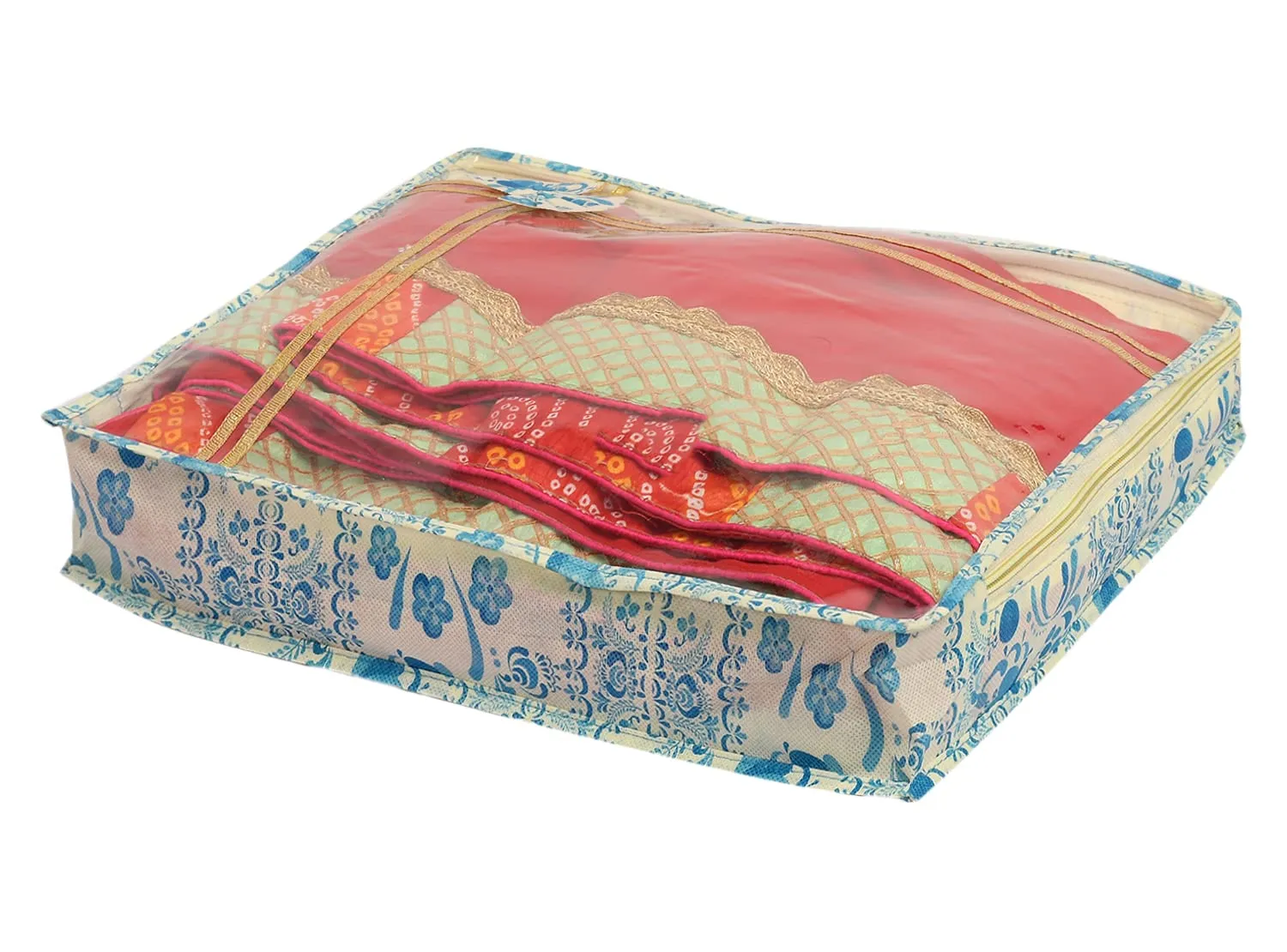 Heart Home Floral Print Non-Woven Saree cover For Store Saree, Lehenga, Suit With Transparent Top,Pack of 6 (Blue) 54HH4159.