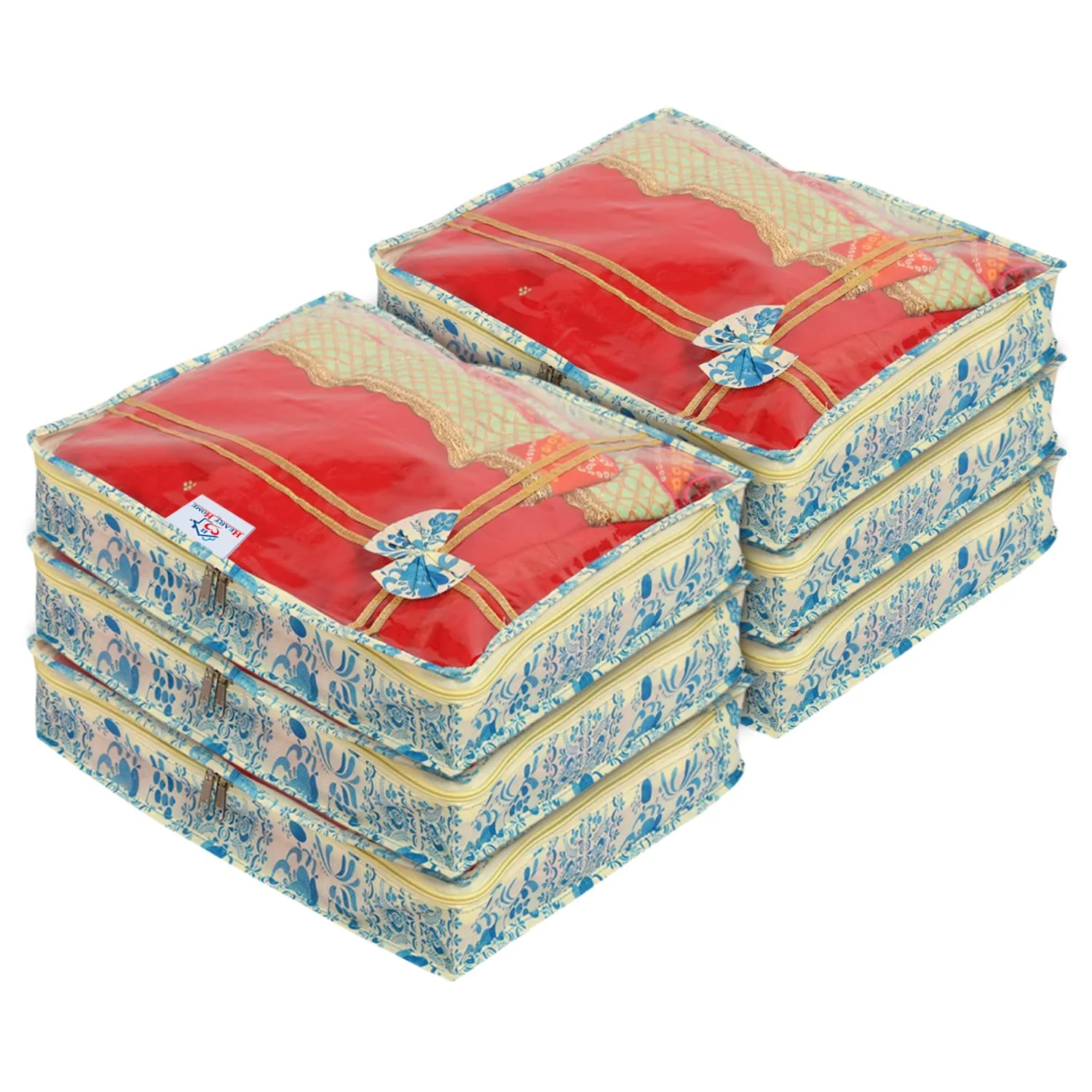 Heart Home Floral Print Non-Woven Saree cover For Store Saree, Lehenga, Suit With Transparent Top,Pack of 6 (Blue) 54HH4159.