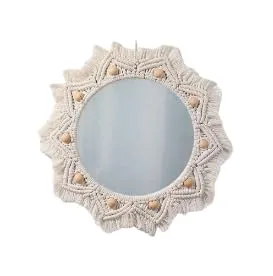 Home Decor Macrame Hanging Wall Mirror with Macrame Round Mirror Art Boho Decor. Macrame Decorative Feather Home Decoration. Macrame Hanging