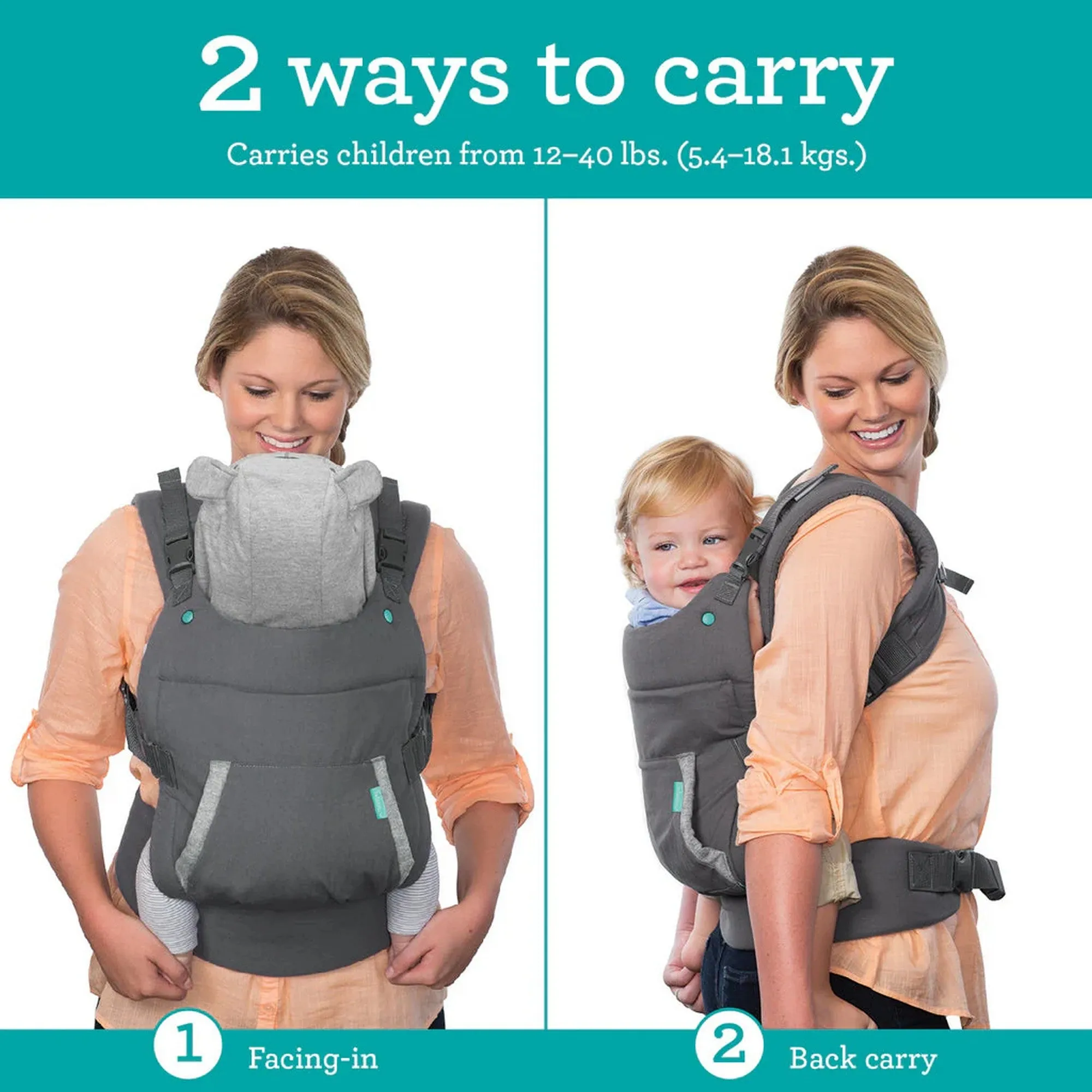 Infantino Cuddle Up Ergonomic Hoddie 2-way Carrier™ Grey Birth to 36 Months - Open Box