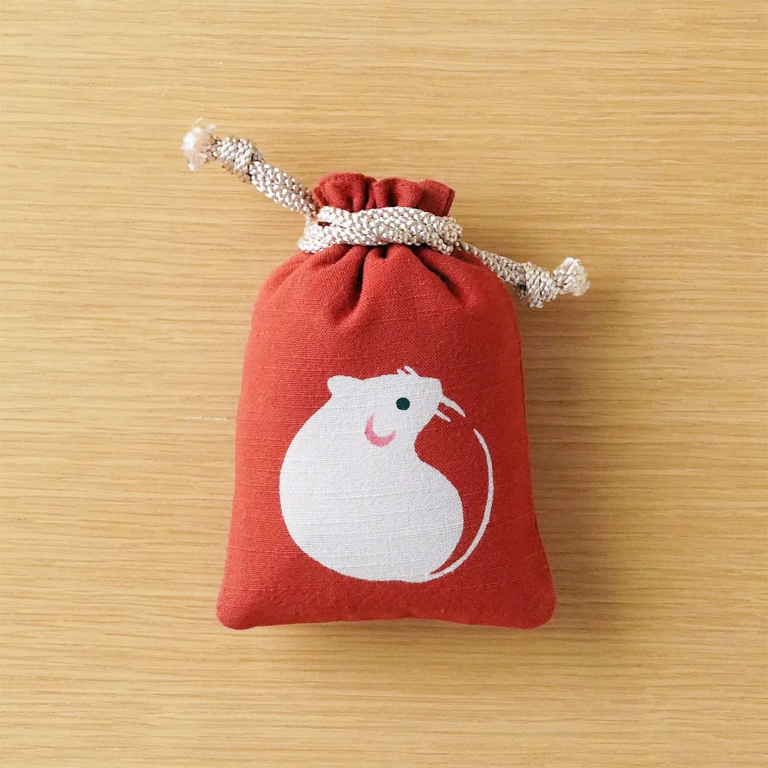 Katazome Small Talisman Bag - Rat -,  Drawstring Pouch,  Japanese traditional craft bag