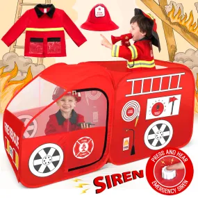 Kids Firefighter Play Tent with Hat & Jacket - Red