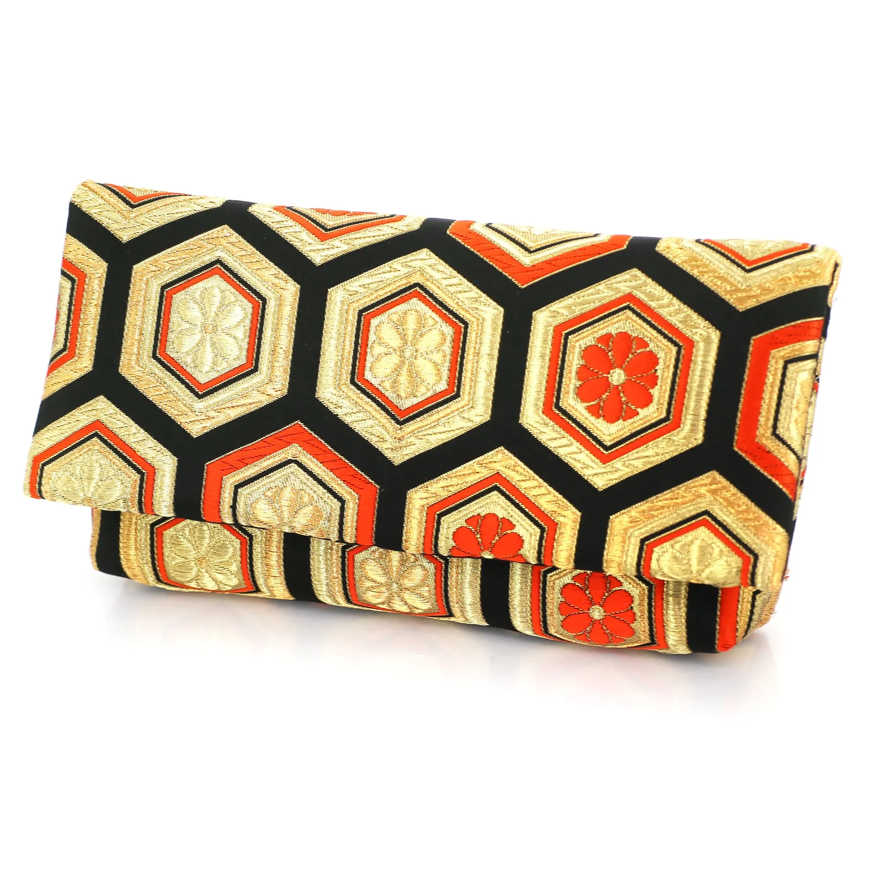 Kimono Envelope Clutch Purse in Hexagon Kikko Pattern | Upcycled Japanese Obi Silk