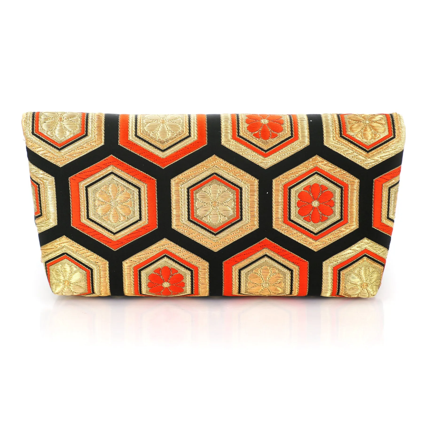 Kimono Envelope Clutch Purse in Hexagon Kikko Pattern | Upcycled Japanese Obi Silk