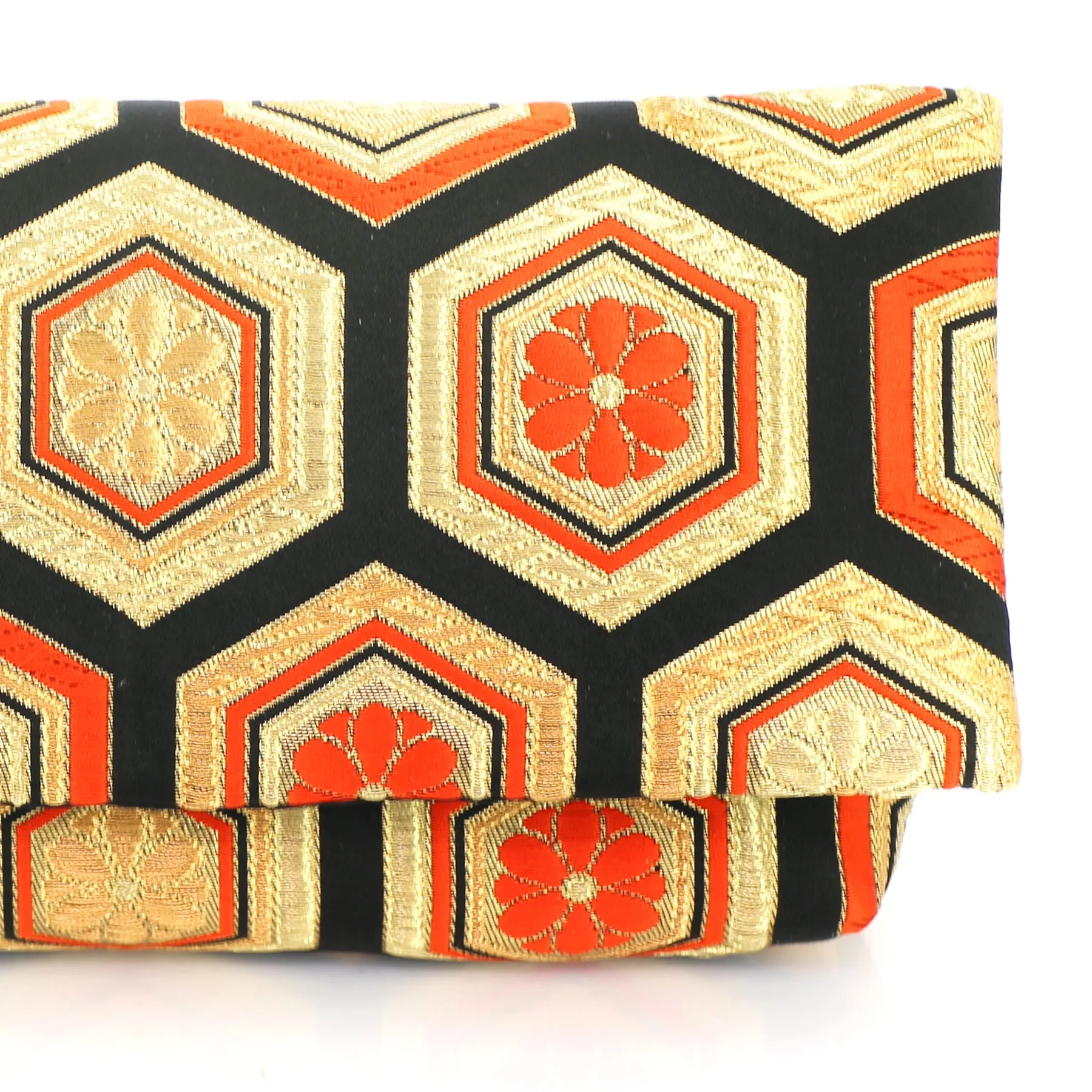 Kimono Envelope Clutch Purse in Hexagon Kikko Pattern | Upcycled Japanese Obi Silk