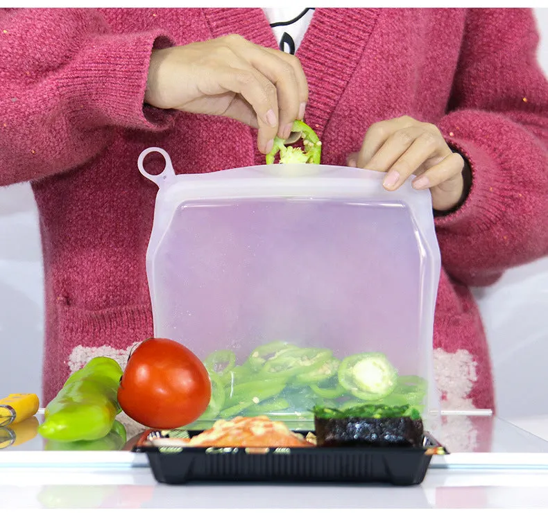 Kitchen Fruit And Vegetable Silicone Fresh-keeping Bag Thickened Food Daily Necessities Portable Self-sealing Storage Bag