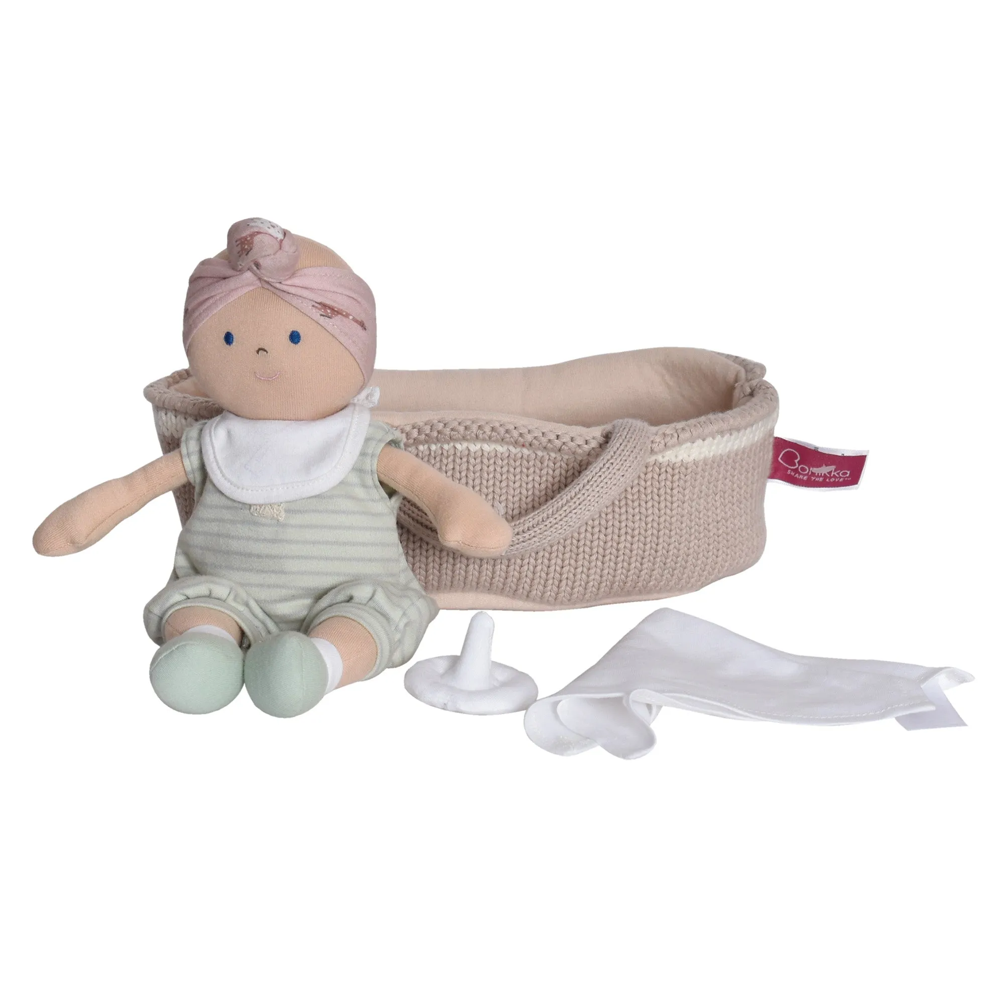 Knitted Carry Cot with Remi Baby Light Skin, Soother & Blanket