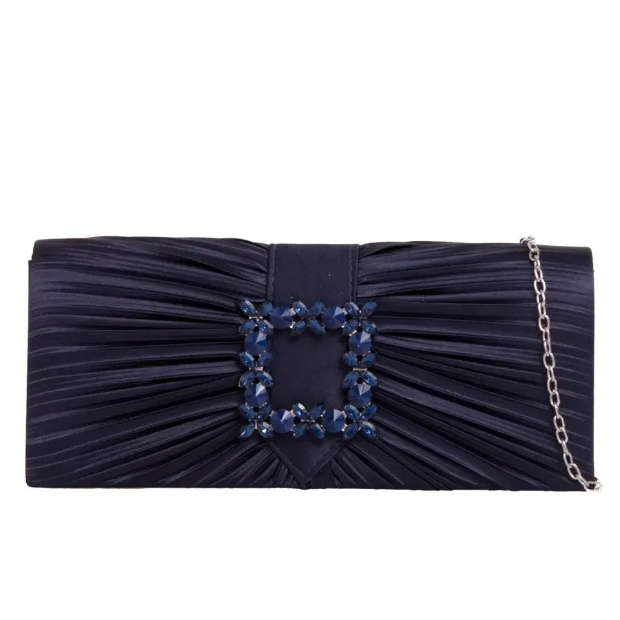 Koko Navy Satin Clutch Bag