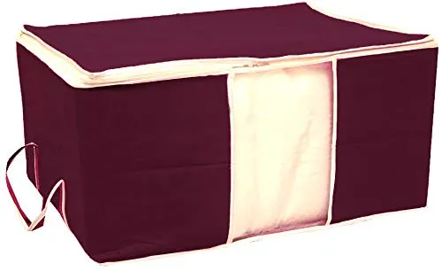 Kuber Industries 12 Piece Non Woven Underbed Storage Bag, Storage Organiser, Blanket Cover with Transparent Window, Extra Large, Maroon & Black CTKTC134531