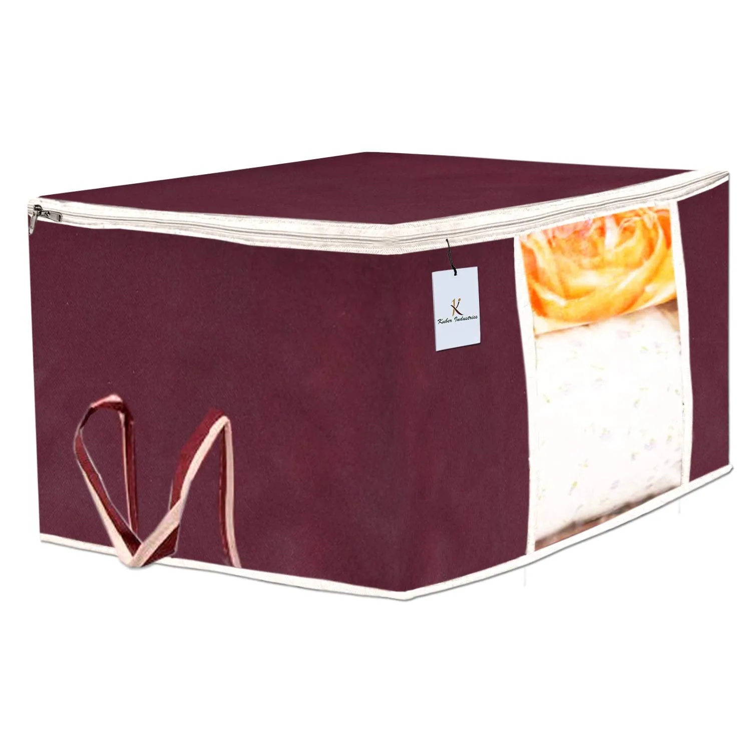 Kuber Industries 12 Piece Non Woven Underbed Storage Bag, Storage Organiser, Blanket Cover with Transparent Window, Extra Large, Maroon & Black CTKTC134531