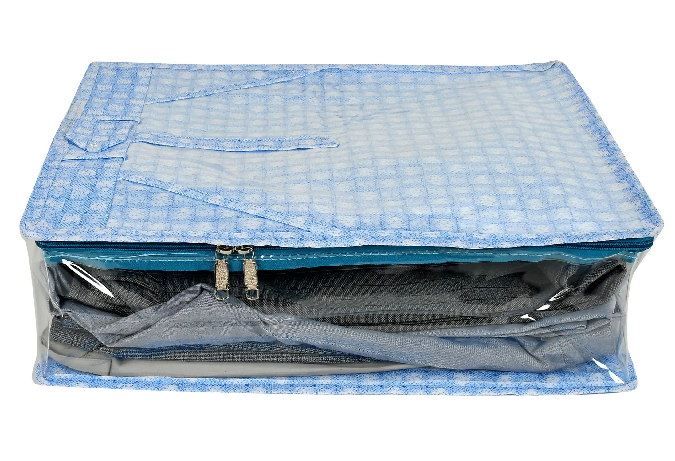 Kuber Industries Check Design Laminated PVC Transaparent Pant/Trouser Organizer Cover Storage Bag - Pack of 2 (Blue)-HS_38_KUBMART21291