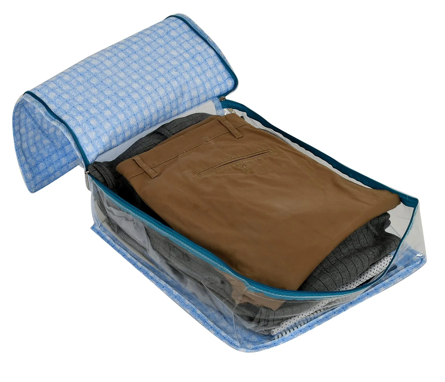 Kuber Industries Check Design Laminated PVC Transaparent Pant/Trouser Organizer Cover Storage Bag - Pack of 2 (Blue)-HS_38_KUBMART21291