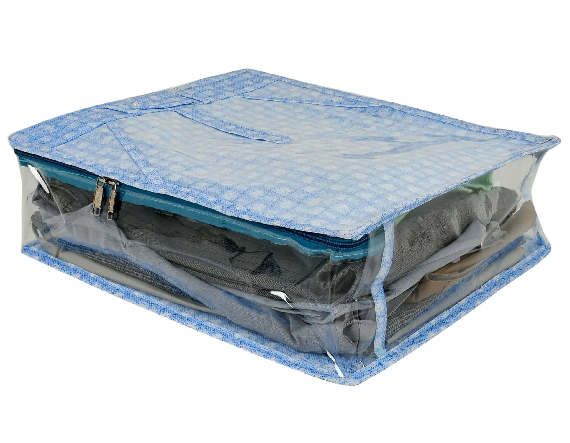 Kuber Industries Check Design Laminated PVC Transaparent Pant/Trouser Organizer Cover Storage Bag - Pack of 2 (Blue)-HS_38_KUBMART21291