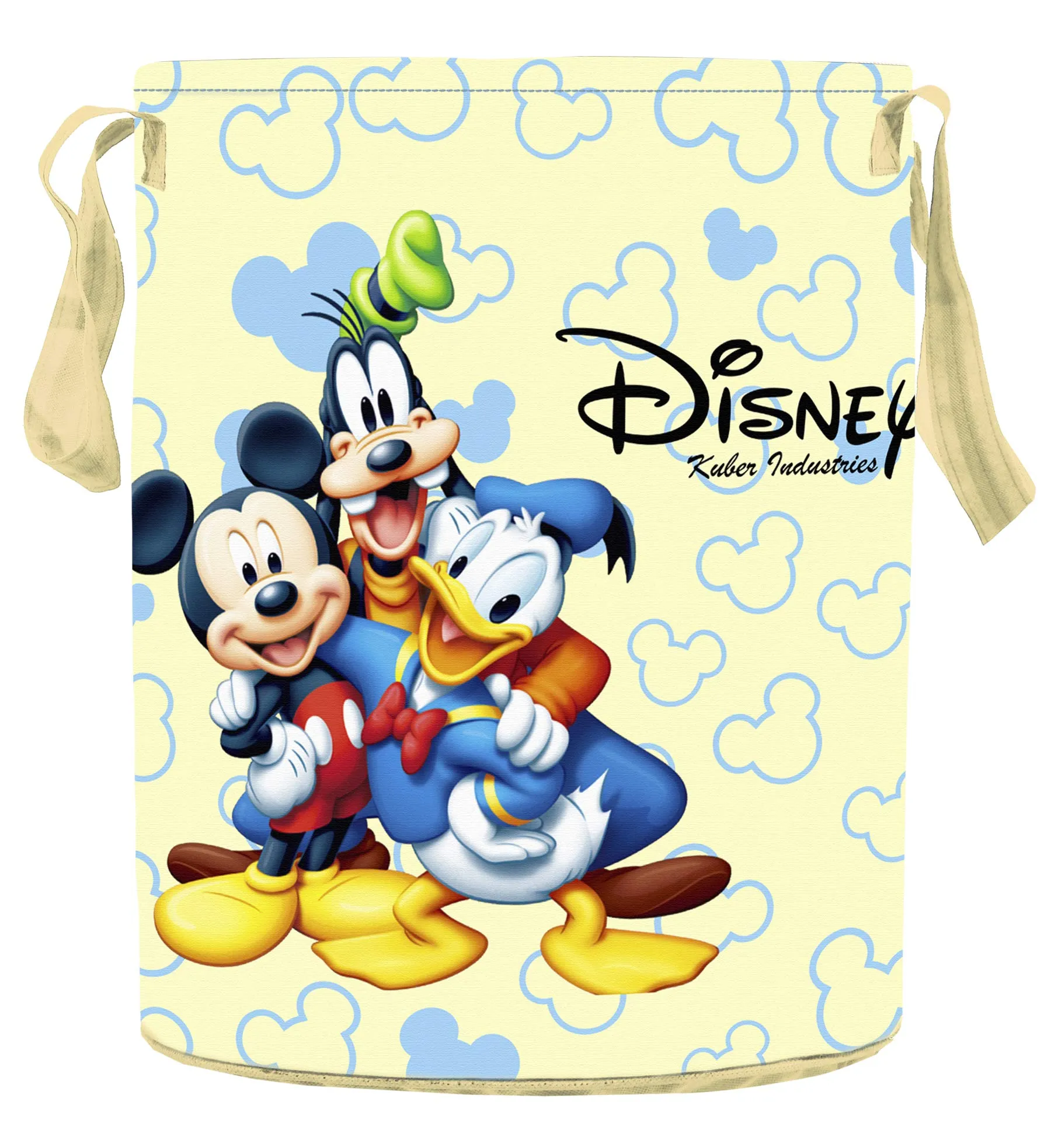 Kuber Industries Disney Team Mickey Round Non Woven Fabric Foldable Laundry Organiser with Handles,45 LTR (Cream)-KUBMART12050