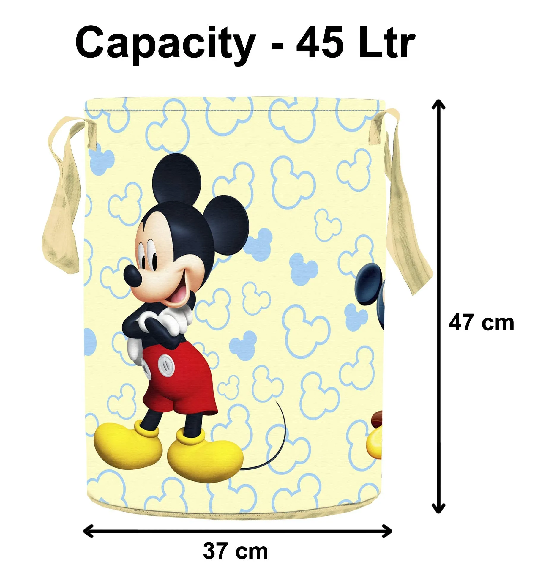 Kuber Industries Disney Team Mickey Round Non Woven Fabric Foldable Laundry Organiser with Handles,45 LTR (Cream)-KUBMART12050