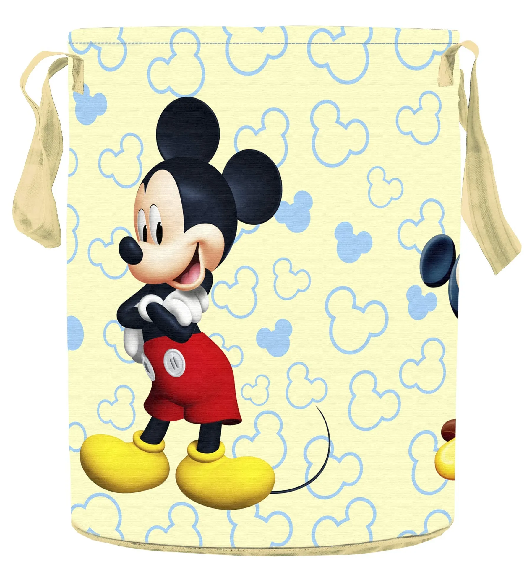 Kuber Industries Disney Team Mickey Round Non Woven Fabric Foldable Laundry Organiser with Handles,45 LTR (Cream)-KUBMART12050